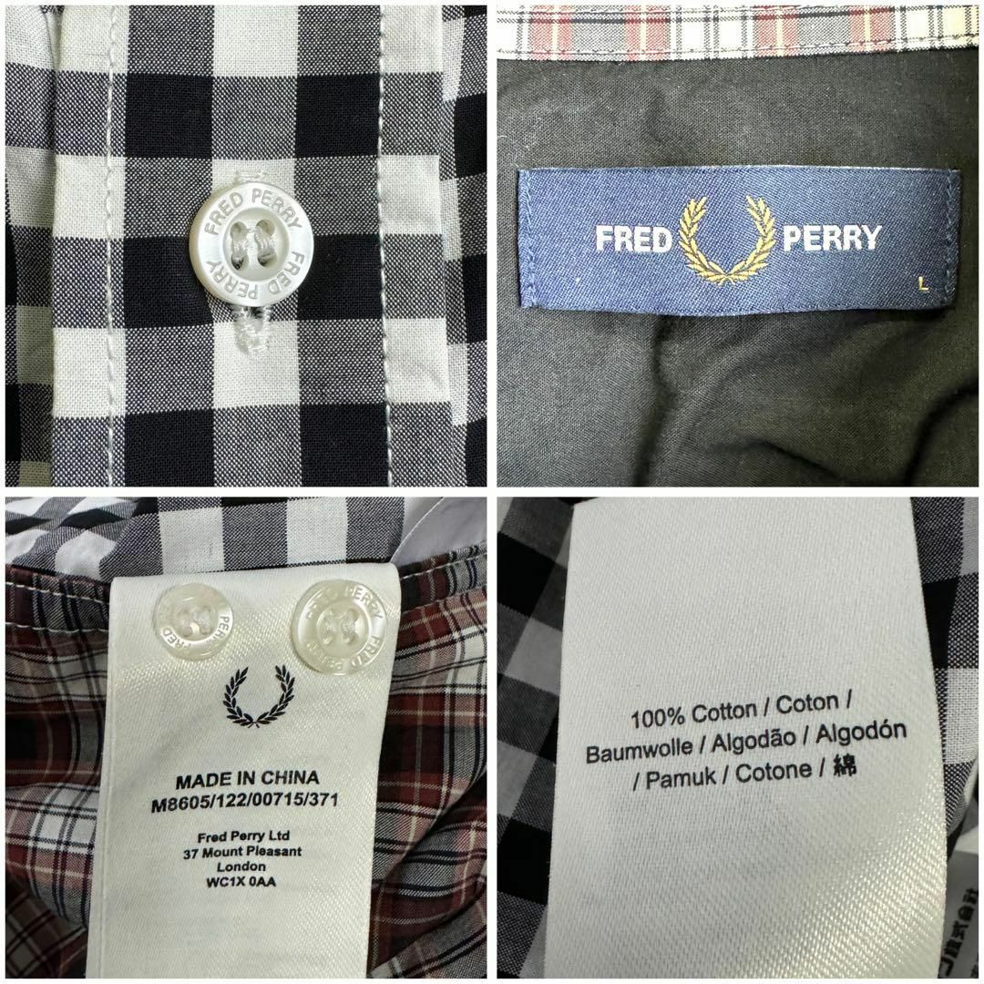 FRED PERRY(フレッドペリー)の希少 極美品 フレッドペリー BDシャツ コンビネーションチェック 黒白赤 L メンズのトップス(シャツ)の商品写真