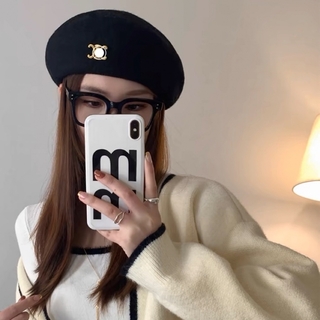 淡色 セリーヌ ホワイト ベレー帽 帽子 韓国(ハンチング/ベレー帽)