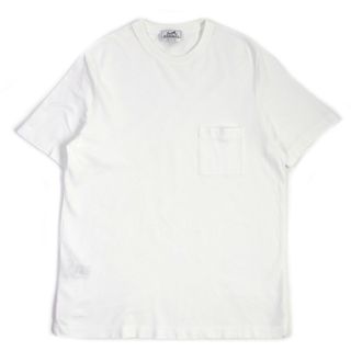 Hermes - 極美品▼HERMES エルメス 23SS コットン 胸ポケット H刺繍入り 鹿の子地 クルーネック 半袖Ｔシャツ ホワイト L イタリア製 正規品 メンズ