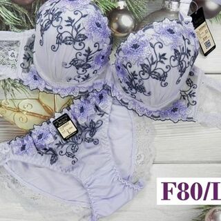 c166 F80/L ブラ＆ショーツセット 紫系 ガーデン刺繍(ブラ&ショーツセット)
