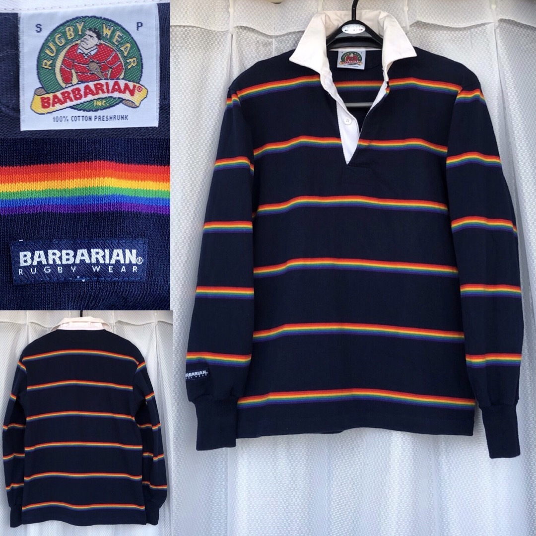 Barbarian(バーバリアン)のRAINBOW★BARBARIAN 長袖ボーダー ラガーシャツ バーバリアン S メンズのトップス(ポロシャツ)の商品写真