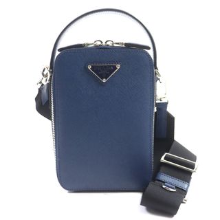 極美品▼PRADA プラダ 2VH067 ブリック サフィアーノ/レザー 三角ロゴ 2WAY バッグ ショルダーバッグ ネイビー シルバー金具 保存袋付き イタリア製 メンズ