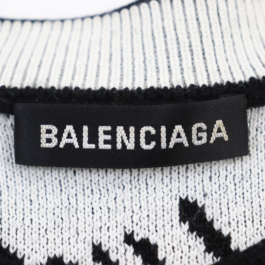 Balenciaga(バレンシアガ)の美品○BALENCIAGA バレンシアガ 20AW 625984 T3184  オールオーバーロゴ オーバーサイズ スクリブルクルーネック ジャガードニット/セーター ブラック ホワイト S イタリア製 正規品 メンズ メンズのトップス(ニット/セーター)の商品写真