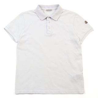 モンクレール(MONCLER)の美品○MONCLER モンクレール 2020年製 F20918470510 84556 MAGLIA POLO MANICA CORTA コットン100% 襟ロゴ入り ロゴワッペン付き シェルボタン 鹿の子地 半袖ポロシャツ ホワイト S 正規品 メンズ(ポロシャツ)