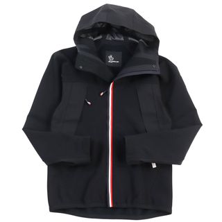 美品○MONCLER GRENOBLE  モンクレールグルノーブル 2019年製 E20978401150 80995 MAGLIA CARDIGAN ロゴワッペン/ロゴエンボス トリコロール ダブルジップ フーデッド マウンテンパーカー/ナイロンジャケット ブラック S 正規品 メンズ(マウンテンパーカー)