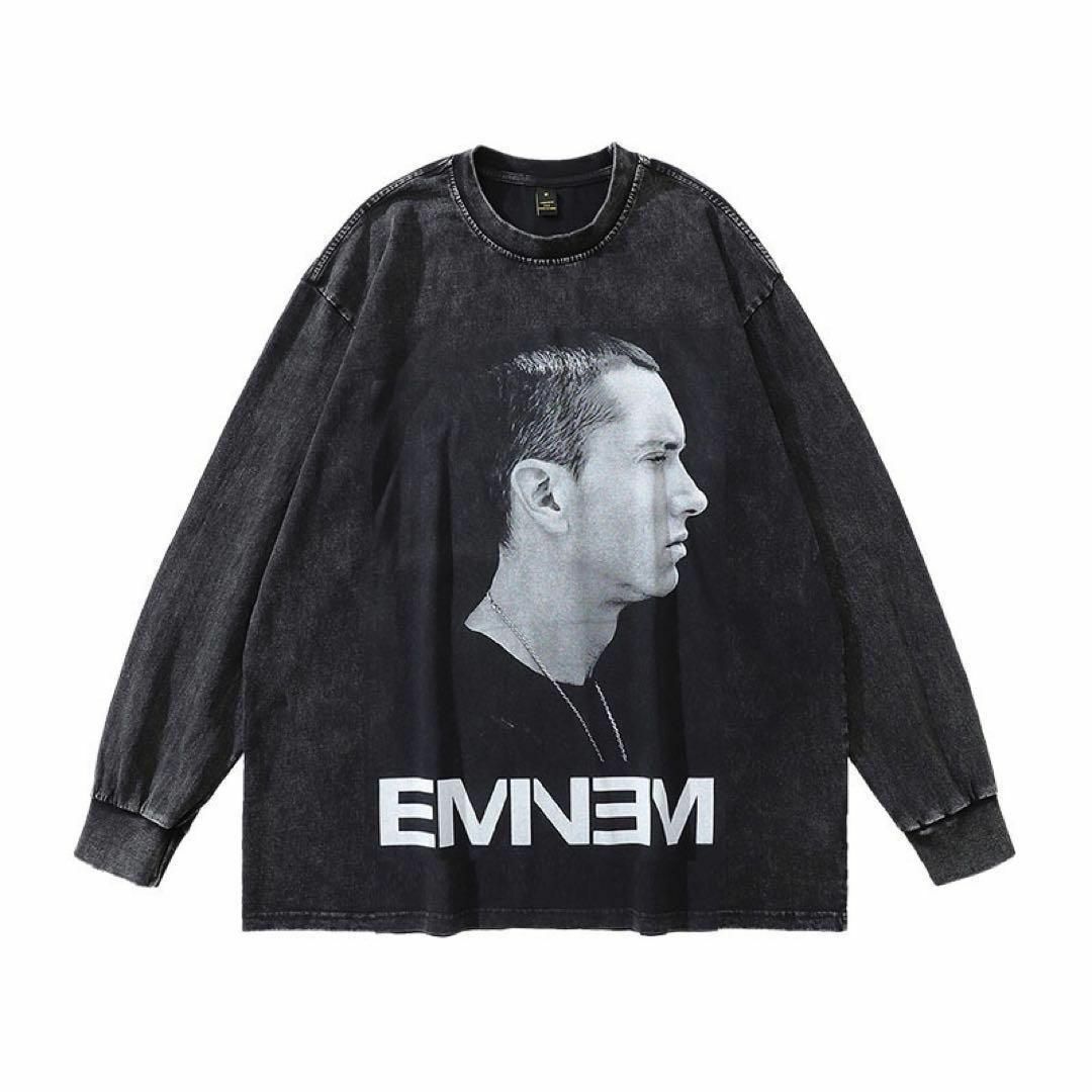 EMINEM　エミネム　BIGモノクロ　ラップ　長袖　Tシャツ　ブラック　XXL メンズのトップス(Tシャツ/カットソー(七分/長袖))の商品写真