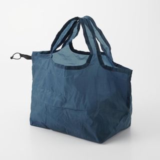 MUJI (無印良品) - 無印良品　ナイロン　買い物バッグ　マチ広（ネイビー・紺色）エコバッグ