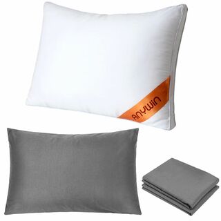 【色: グレー】Anywin 枕 カバー２枚付き まくら ホテル仕様 高反発枕 (枕)