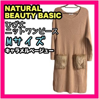 ナチュラルビューティーベーシック(NATURAL BEAUTY BASIC)のナチュラルビューティーベーシック ニットワンピース ひざ丈 長袖 ベージュ M(ひざ丈ワンピース)