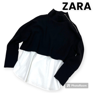 ZARA - 美品 ZARA 重ね着風ブラウス プルオーバートップス モノトーン シャツ