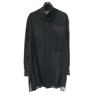 Yohji Yamamoto POUR HOMME ヨウジヤマモト プールオム 23AW オープンカラーチンフラップブラウス シャツ ブラック 2 HJ-B10-201