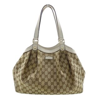 グッチ(Gucci)のグッチ GUCCI バッグ レディース ブランド トートバッグ ハンドバッグ GGキャンバス レザー ベージュ 388919 手提げ 肩掛け【中古】(トートバッグ)