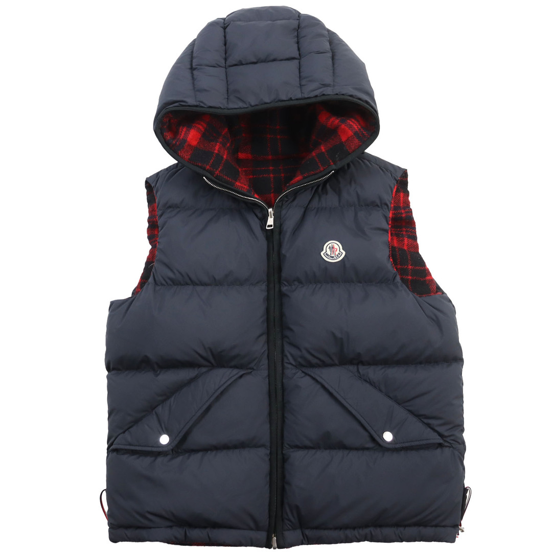 MONCLER(モンクレール)の美品●MONCLER モンクレール THOULE リバーシブル ロゴワッペン付き フーデッド ダウンベスト ネイビー レッド 2 ハンガー・ガーメント付き 正規品 メンズ メンズのジャケット/アウター(ダウンベスト)の商品写真