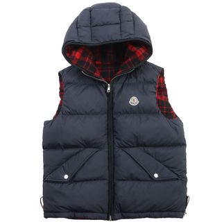 モンクレール(MONCLER)の美品●MONCLER モンクレール THOULE リバーシブル ロゴワッペン付き フーデッド ダウンベスト ネイビー レッド 2 ハンガー・ガーメント付き 正規品 メンズ(ダウンベスト)