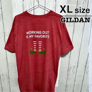 ギルタン(GILDAN)のUSA古着　GILDAN　Tシャツ　XL　レッド　ピンク　ロゴ　リングスパン(Tシャツ/カットソー(半袖/袖なし))