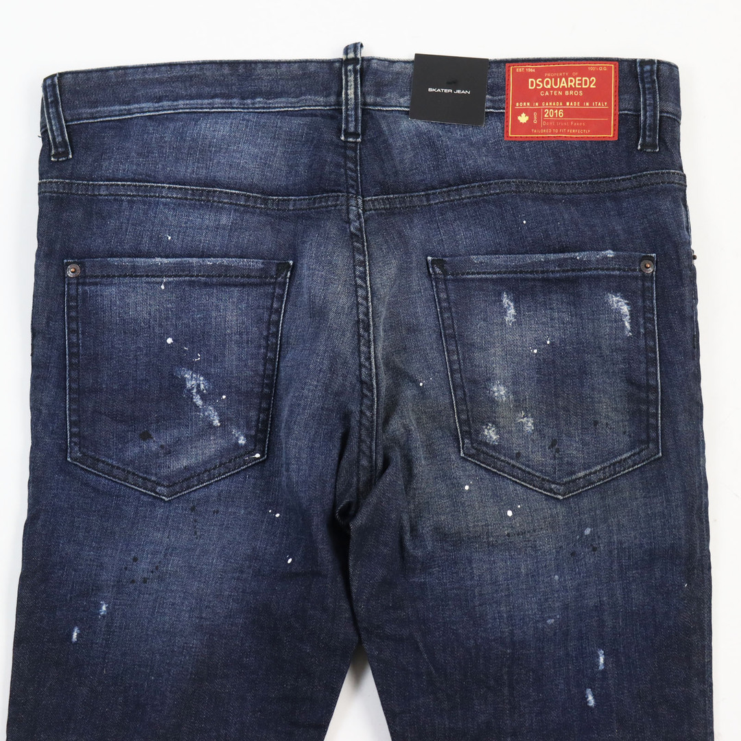 DSQUARED2(ディースクエアード)の未使用品●DSQUARED2 ディースクエアード S71LB0094 SKATER JEAN USED・ペンキ加工 デニムパンツ インディゴブルー 50 イタリア製 正規品 メンズ メンズのトップス(ジャージ)の商品写真