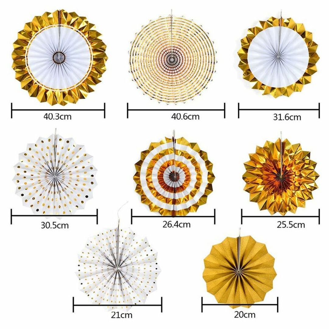 ペーパーファン セット 誕生日 飾り結婚式 お祝い イベント ゴールド インテリア/住まい/日用品のインテリア小物(ウェルカムボード)の商品写真