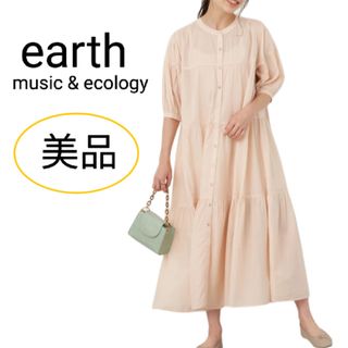 アースミュージックアンドエコロジー(earth music & ecology)の美品 アースミュージックアンドエコロジー ティアードワンピース ピンク(ロングワンピース/マキシワンピース)