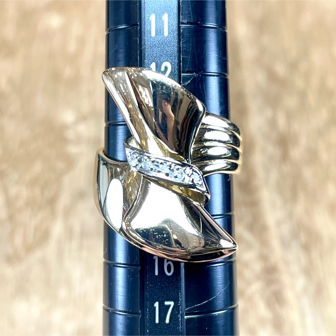 存在感抜群！K18/Pt900 ダイヤ リボン リング 12.11g M1769 レディースのアクセサリー(リング(指輪))の商品写真