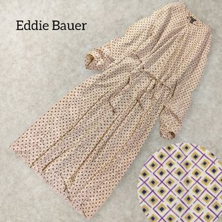 エディーバウアー(Eddie Bauer)のエディーバウアー ✿ 総柄 シャツワンピース ロング S ベージュ ベルト 春夏(ロングワンピース/マキシワンピース)