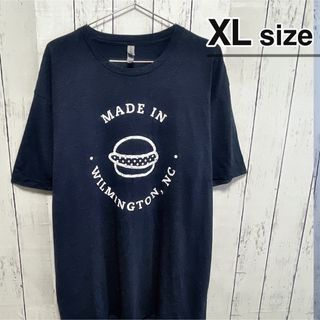 USA古着　Tシャツ　XLサイズ　ネイビー　紺　プリント　ハンバーガー　ロゴ(Tシャツ/カットソー(半袖/袖なし))