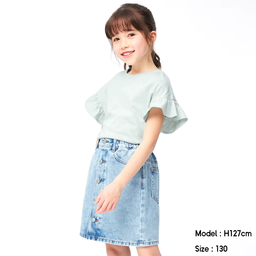 GU(ジーユー)の140 GU  フリル半袖Tシャツ キッズ/ベビー/マタニティのキッズ服女の子用(90cm~)(Tシャツ/カットソー)の商品写真