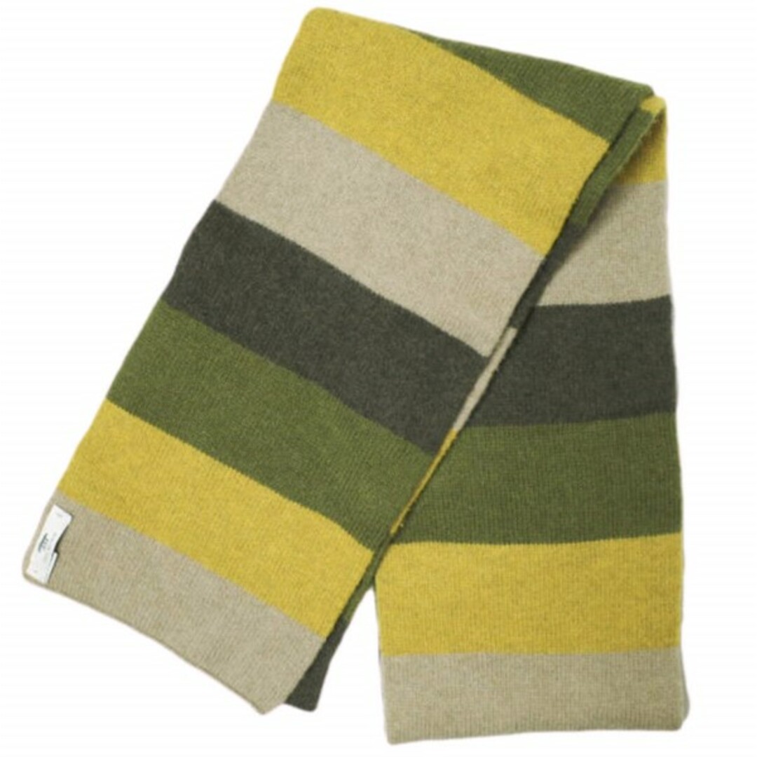 INIS MEAIN イニシュマン アイルランド製 MERINO CASHMERE BORDER SCARF ウールカシミヤボーダーマフラー OLIVE/YELLOW/BEIGE ニット【中古】【INIS MEAIN】 メンズのファッション小物(マフラー)の商品写真