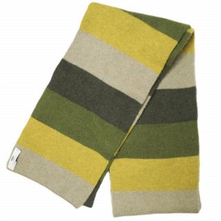 INIS MEAIN イニシュマン アイルランド製 MERINO CASHMERE BORDER SCARF ウールカシミヤボーダーマフラー OLIVE/YELLOW/BEIGE ニット【中古】【INIS MEAIN】(マフラー)