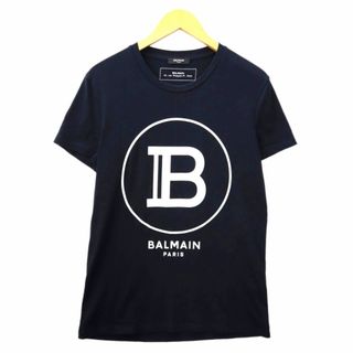 BALMAIN - バルマン クルーネック ロゴ フロッキープリント 半袖 Tシャツ カットソー S