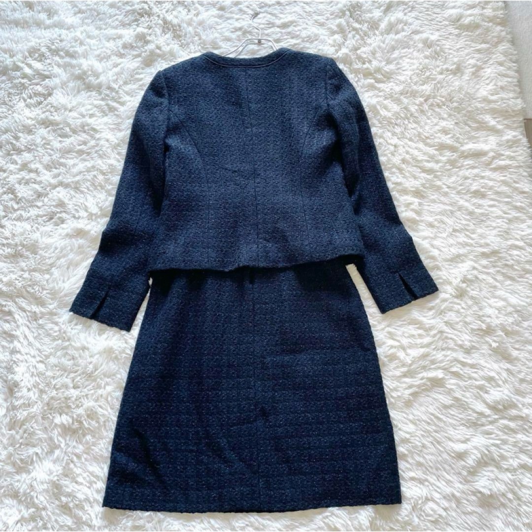 UNTITLED(アンタイトル)のUNTITLED ツイード ワンピース ジャケット セットアップ 濃紺 2 レディースのフォーマル/ドレス(スーツ)の商品写真