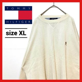 トミーヒルフィガー(TOMMY HILFIGER)の90s 古着 トミーヒルフィガー ニット セーター 旧ロゴ 刺繍ロゴ XL(ニット/セーター)