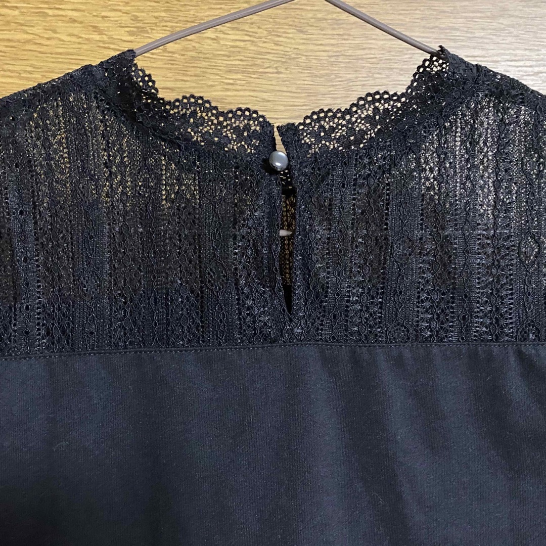 chocol raffine robe(ショコラフィネローブ)の肩透けレースカットソー ブラック レディースのトップス(カットソー(半袖/袖なし))の商品写真