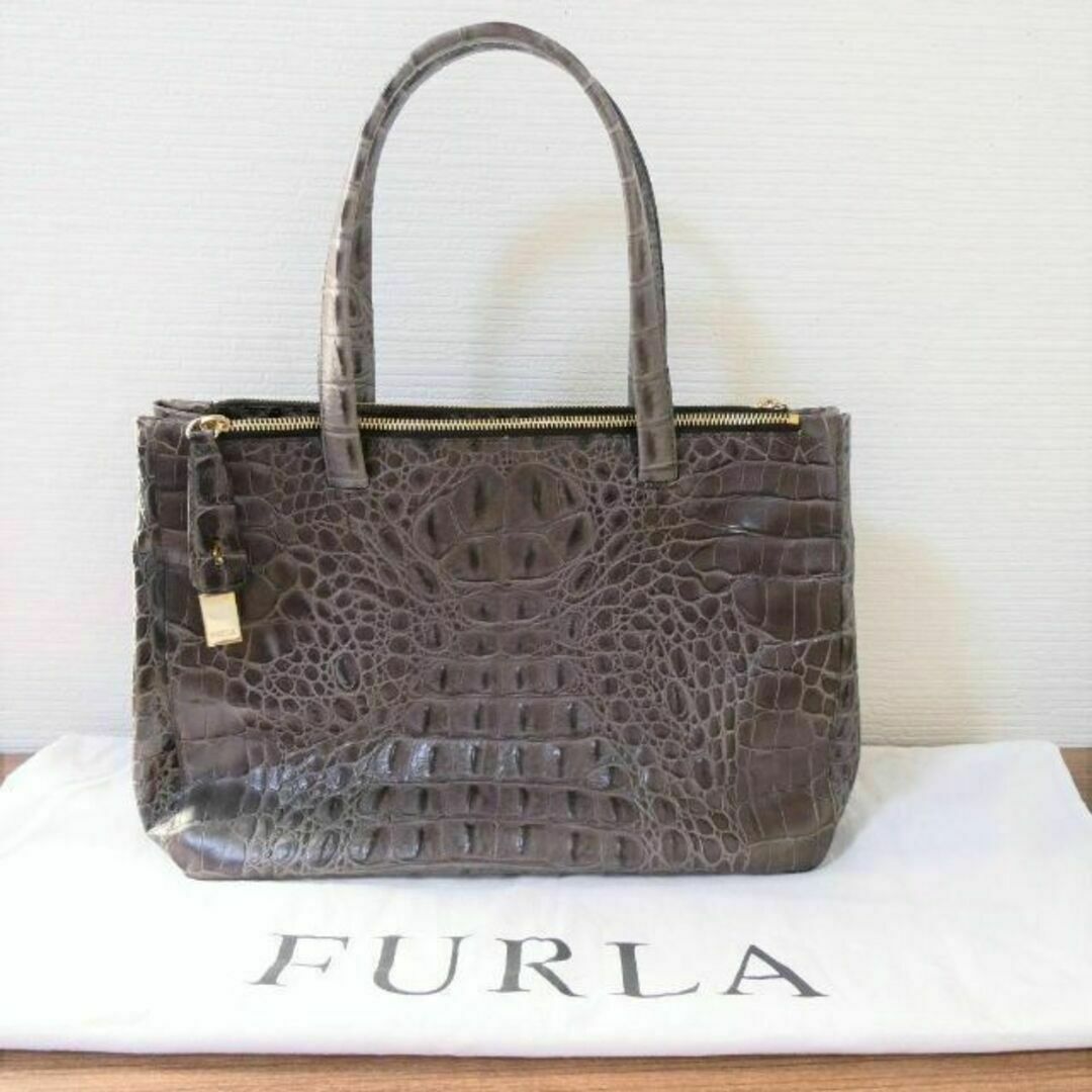 Furla(フルラ)の美品 フルラ レザー クロコダイル型押し セミショルダー トートバッグ レディースのバッグ(ハンドバッグ)の商品写真