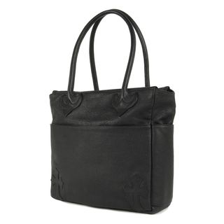 クロムハーツ(Chrome Hearts)の美品 CHROME HEARTS クロムハーツ バッグ CHクロス パッチ レザー トートバッグ TOTE 4POCKET ブラック 黒 アクセサリー ブランド カバン【メンズ】【中古】(トートバッグ)