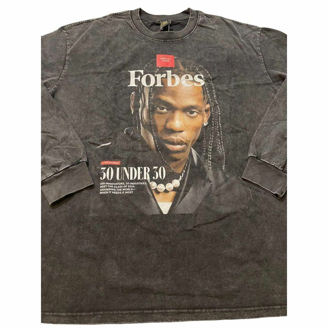 TRAVIS　トラヴィススコット　Forbes　ラップTシャツ　ブラック　XXL メンズのトップス(Tシャツ/カットソー(七分/長袖))の商品写真