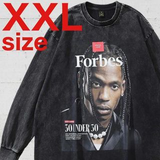 TRAVIS　トラヴィススコット　Forbes　ラップTシャツ　ブラック　XXL(Tシャツ/カットソー(七分/長袖))