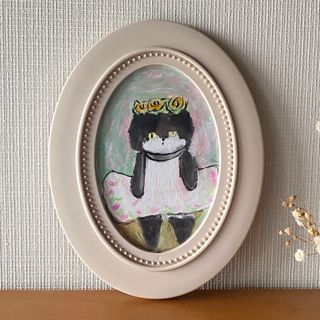 絵画。原画【美しい庭でスカートを着て踊る黒猫ちゃん】(絵画/タペストリー)