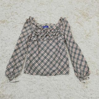 BURBERRY BLUE LABEL - バーバリー　ノバチェック　ブラウス　ベージュ　シャツ　フリル　レディース　S