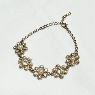 【美品】ブレスレット アクセサリー ゴールド 花 フラワー パール(ブレスレット/バングル)