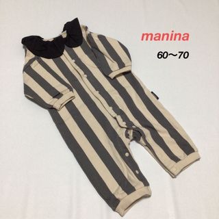 manina マニーナ ストライプ ロンパース 綿100%^^☆(ロンパース)