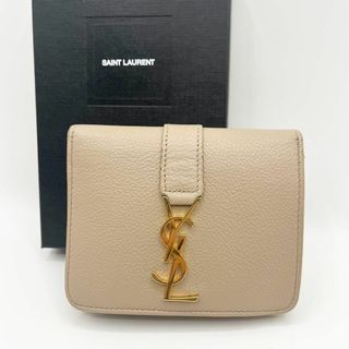 サンローラン(Saint Laurent)のサンローラン　二つ折り財布　キャビアスキン　カサンドラ　ベージュ(財布)