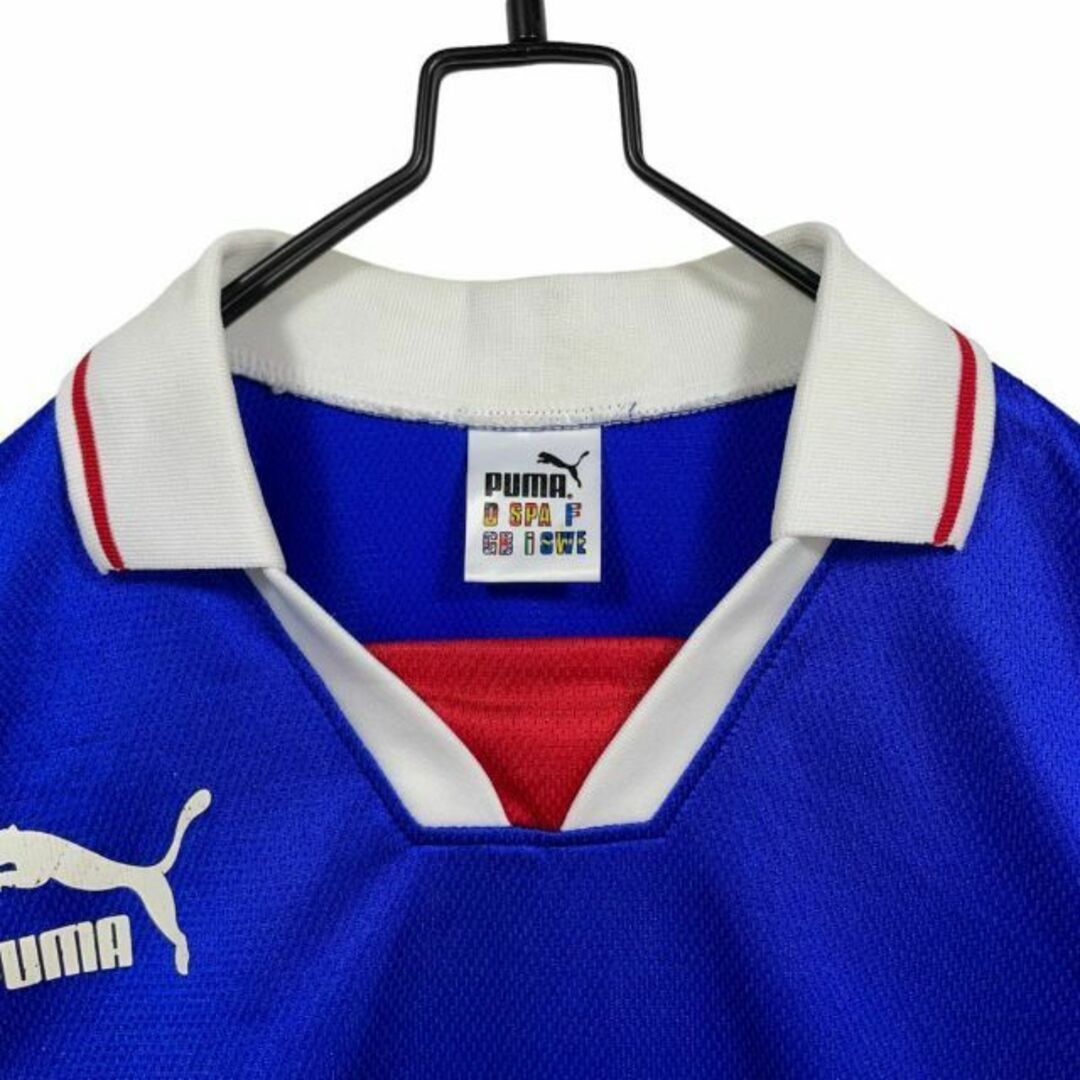 PUMA(プーマ)の90s PUMA プーマ ゲームシャツ 半袖 トリコロール 好配色 日本製 古着 メンズのトップス(Tシャツ/カットソー(半袖/袖なし))の商品写真