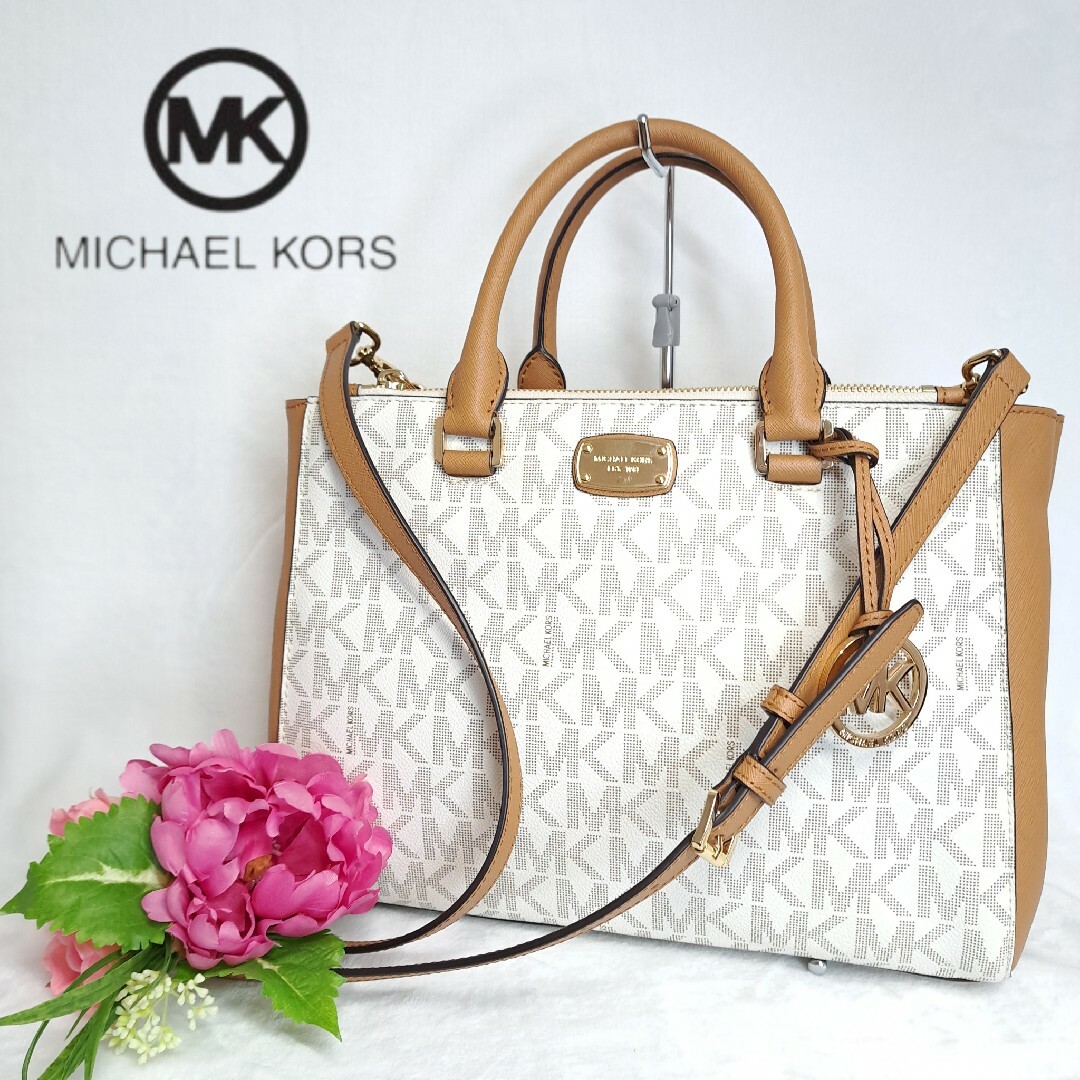 Michael Kors(マイケルコース)の【美品/2WAY】MICHAEL KORS シグネチャー MK柄 ショルダー 白 レディースのバッグ(ショルダーバッグ)の商品写真