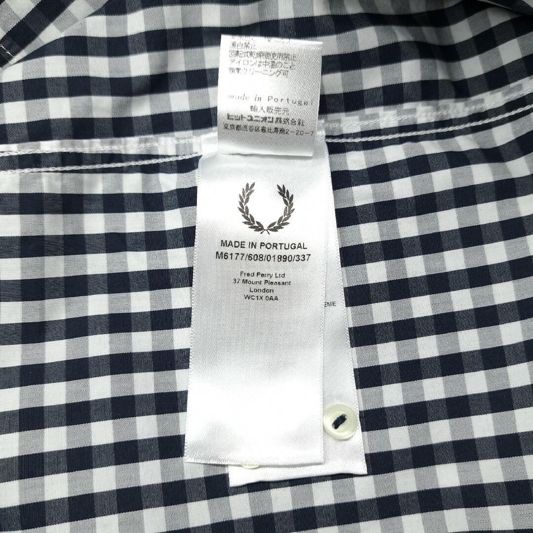 FRED PERRY(フレッドペリー)の【美品】FRED PERRY ギンガムチェック 半袖 シャツ 紺×白 S メンズのトップス(シャツ)の商品写真