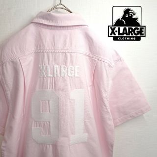 エクストララージ(XLARGE)の【美品】X-LARGE 半袖 オックスフォード シャツ刺繍 ロゴ ピンク S(シャツ)