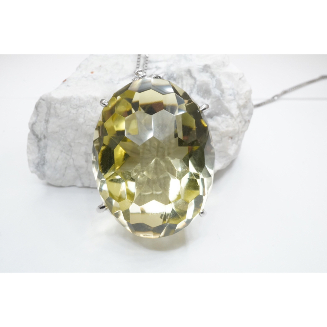 天然 イエロークォーツ 73.668ct  ダイヤモンド ネックレス プラチナ レディースのアクセサリー(ネックレス)の商品写真