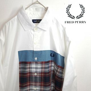 フレッドペリー(FRED PERRY)の【美品】FRED PERRY デザインシャツ 長袖 チェック柄 切替 白 M(シャツ)