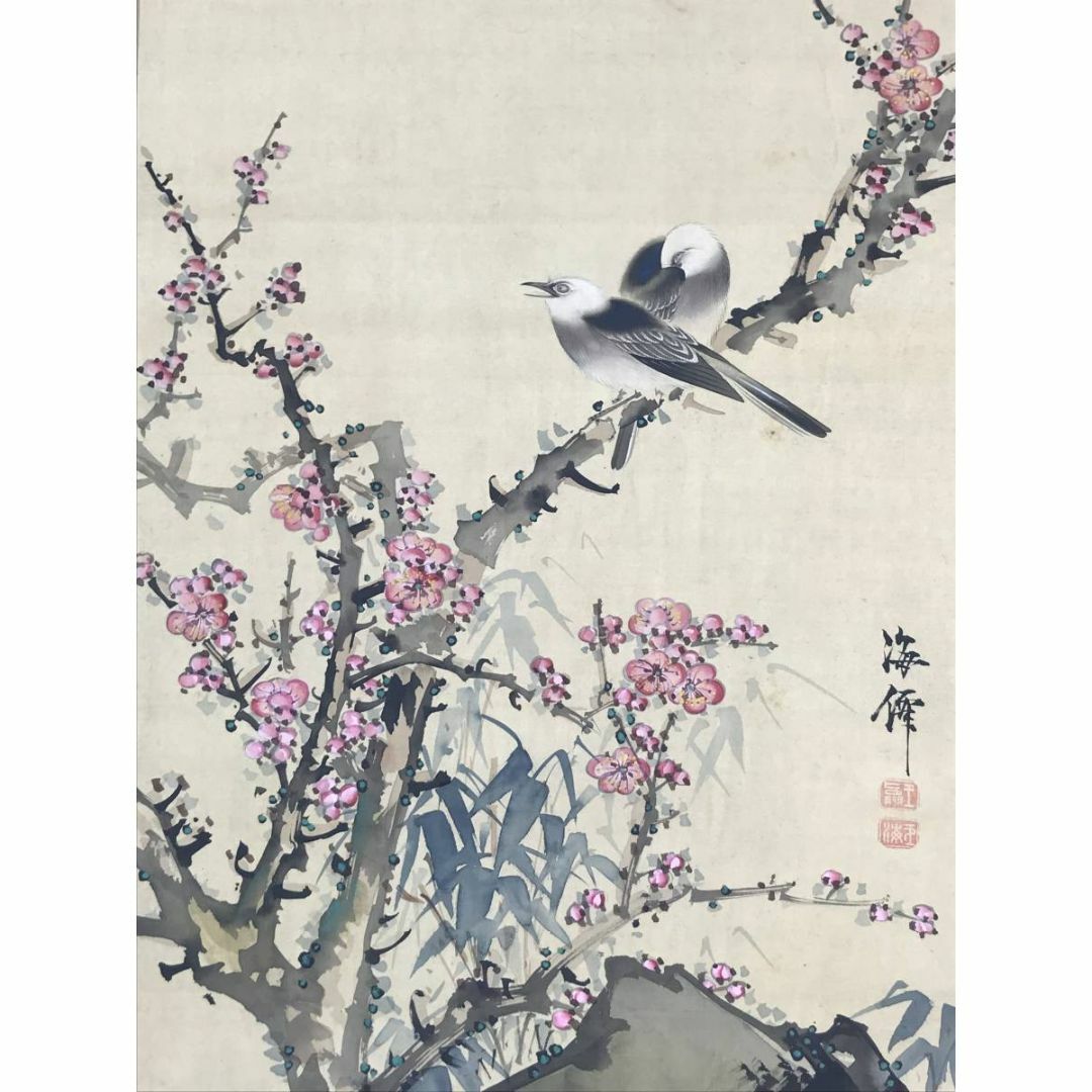 真作】小田海僊/寿星花鳥図/三幅対/花鳥図/人物図/掛軸☆宝船 真作】小田海僊/寿星花鳥図/三幅対/花鳥図/人物図/掛軸☆宝船