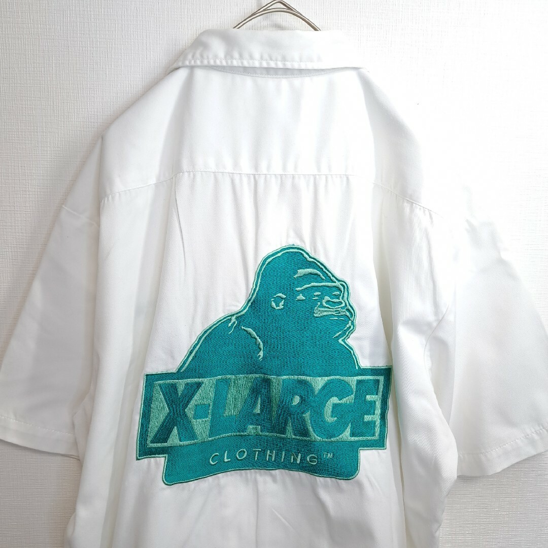 XLARGE(エクストララージ)の【美色】X-LARGE 開襟シャツ 刺繍 ビッグロゴ ティファニーブルー 白 L メンズのトップス(シャツ)の商品写真