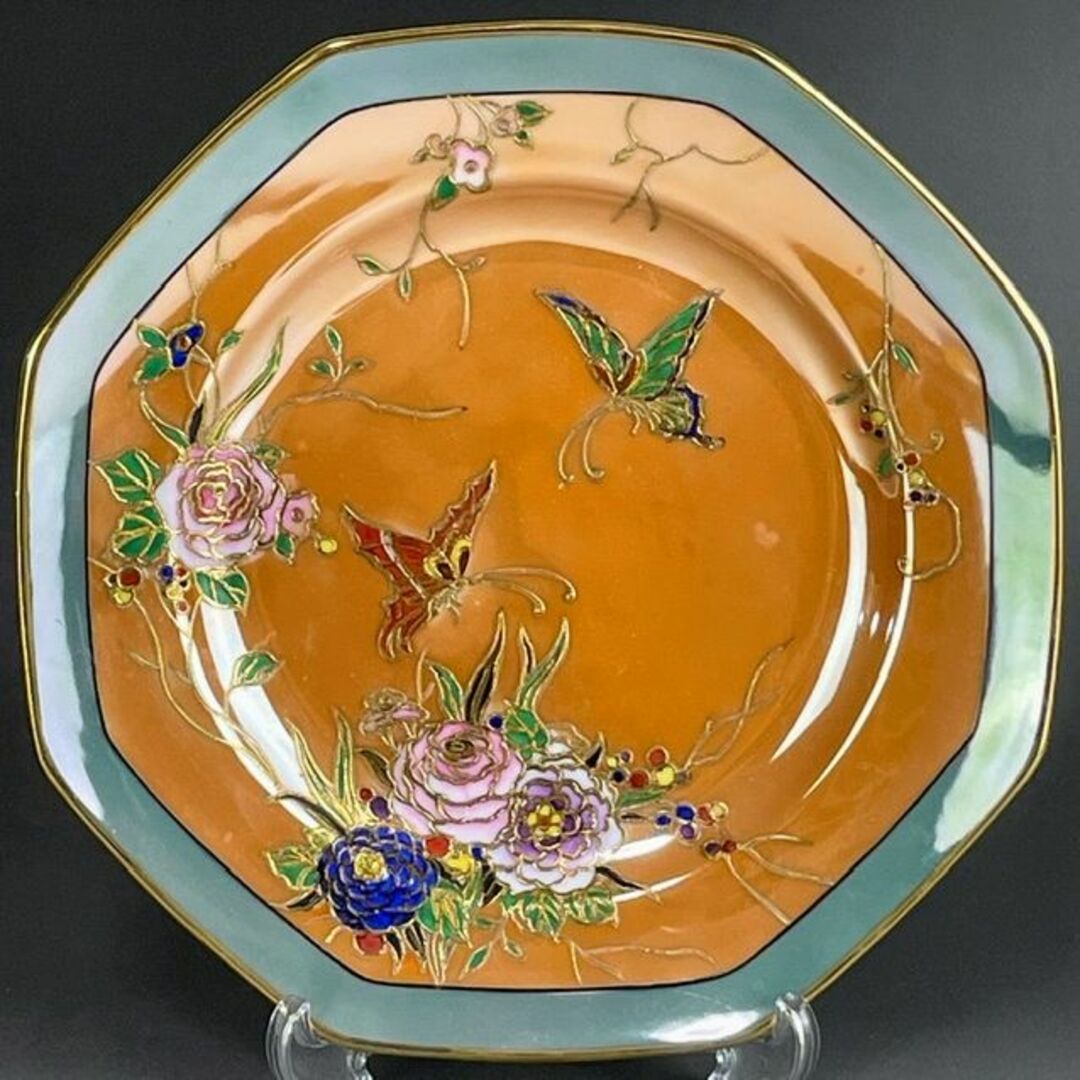 Noritake(ノリタケ)の【希少】オールドノリタケ 20.3cm 薔薇 蝶 一陳盛り ラスター彩 プレート エンタメ/ホビーの美術品/アンティーク(陶芸)の商品写真